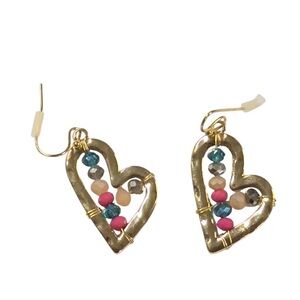 UNBRANDED GOLD Heart Wire Wrapped Earrings with Multicolor CRYSTAL GLASS Beads